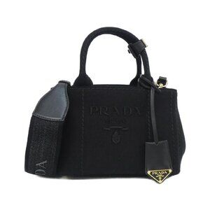 Prada Jardiniere canvas handbag embroidered logo Black